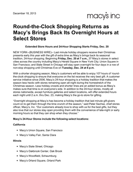 Round-The-Clock Shopping Returns As Macy's Brings