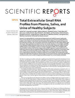 Total Extracellular Small RNA Profiles from Plasma, Saliva, and Urine Of