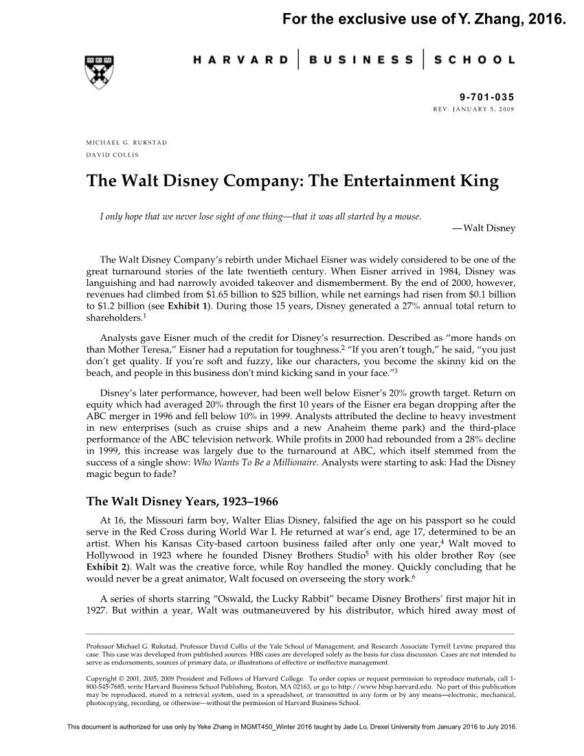 the walt disney company the entertainment king case study