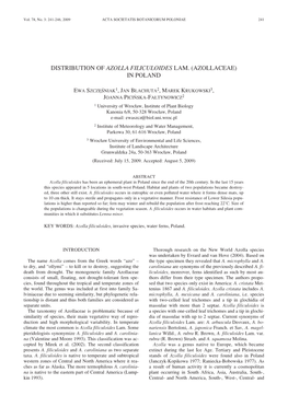 Distribution of Azolla Filiculoides Lam. (Azollaceae) in Poland