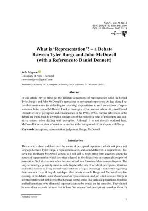 'Representation'? – a Debate Between Tyler Burge and John Mcdowell