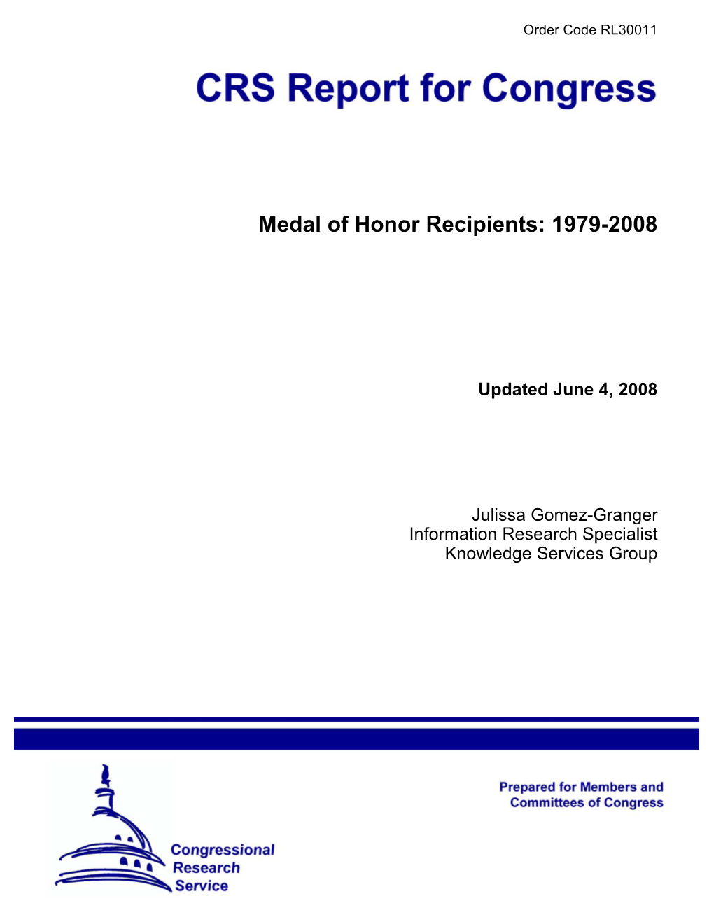 Medal of Honor Recipients: 1979-2008