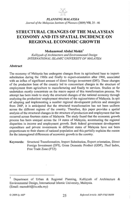 Structural Changes of the Malaysian Economy and Its Spatial Incidence on Regional Economic Growth