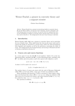 Werner Fenchel, a Pioneer in Convexity Theory and a Migrant Scientist