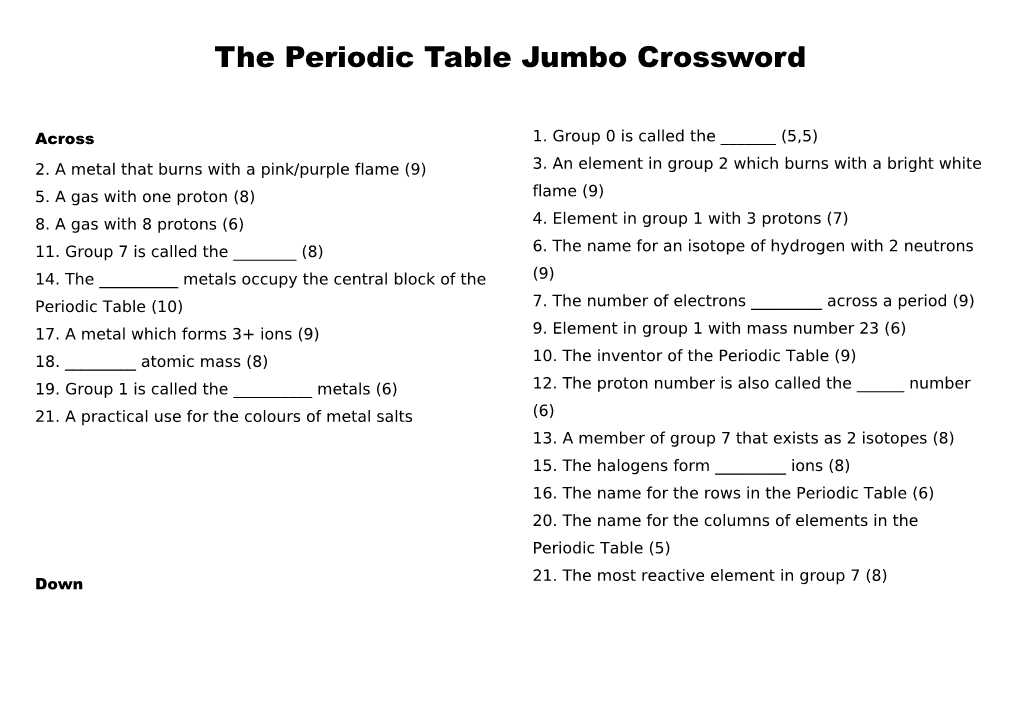 The Periodic Table Jumbo Crossword