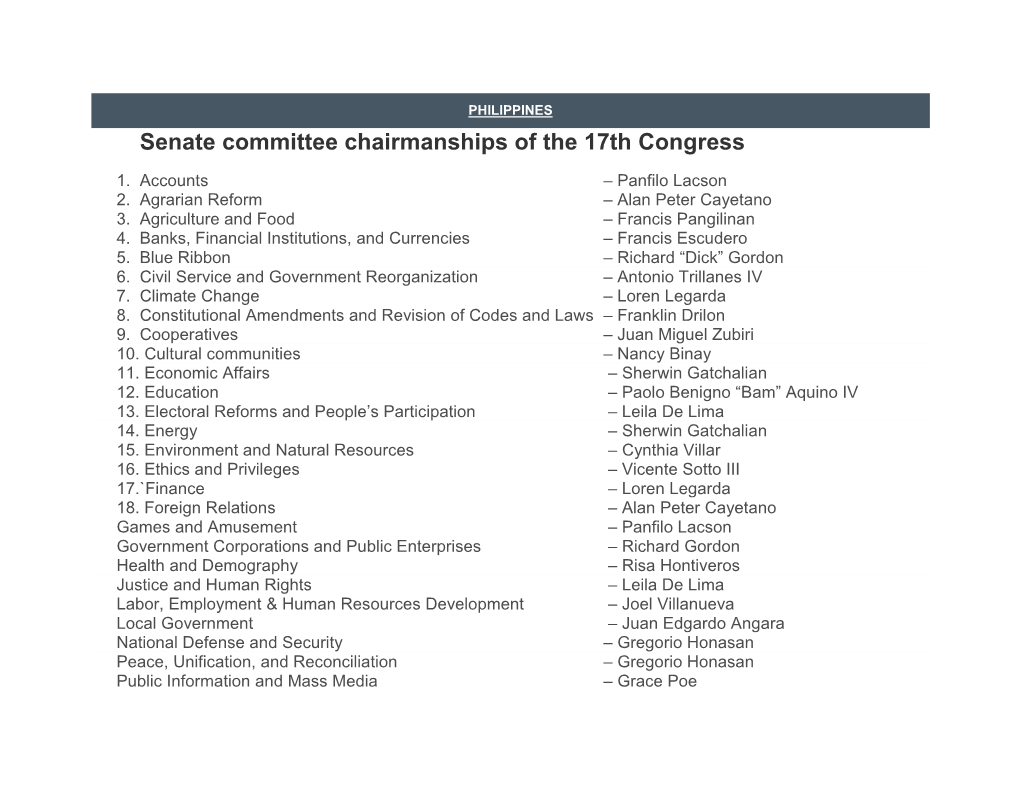 Senate Committee Chairmanships of the 17Th Congress