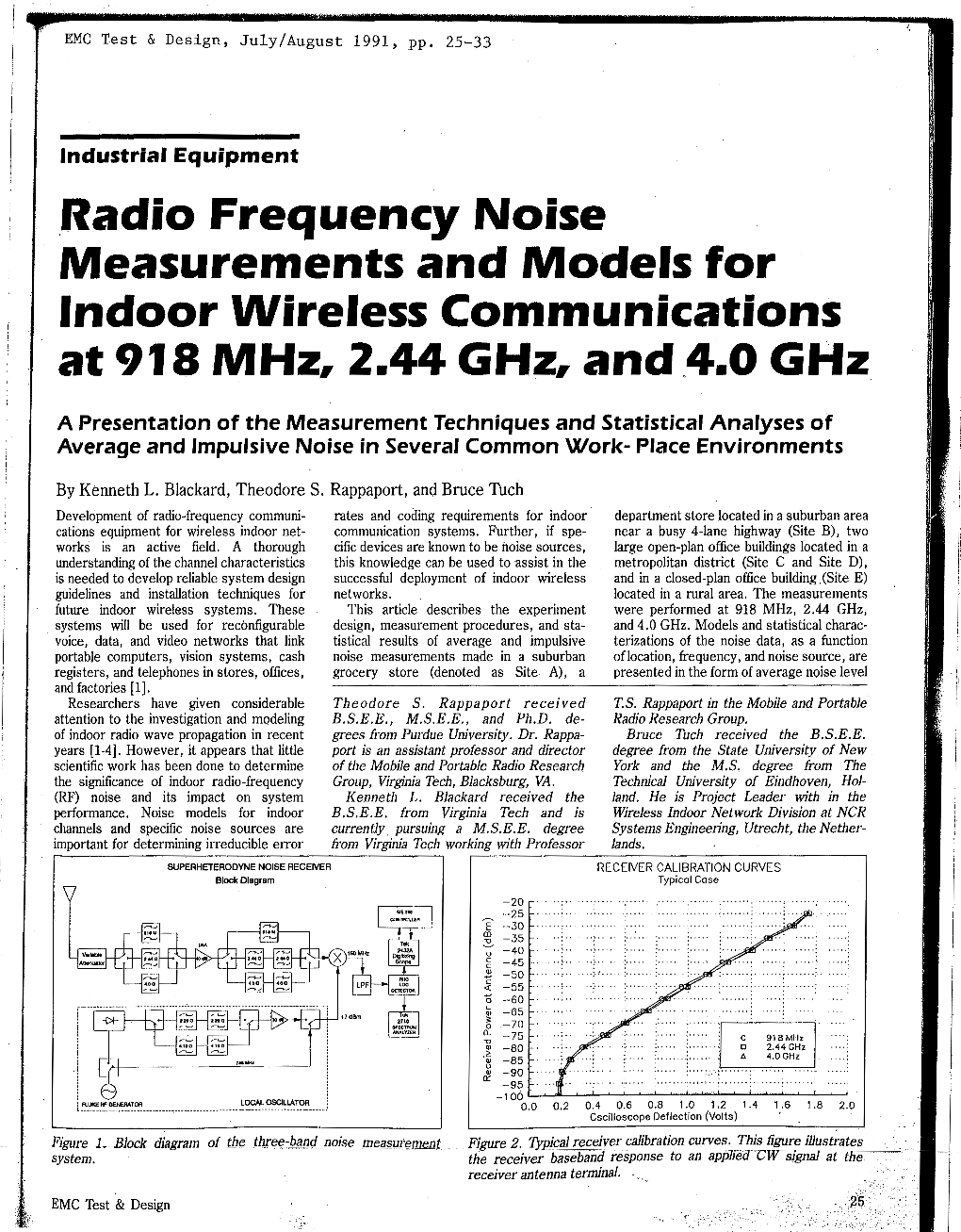 Radio Frequency Noise Measurements and Models for Indoor Wireless Communications at 918 Mhz, 2.44 Ghz, and ,4.0 Ghz