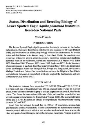 Status, Distribution and Breeding Biology of Lesser Spotted Eagleaquila Pomarina Hastata in Keoladeo National Park