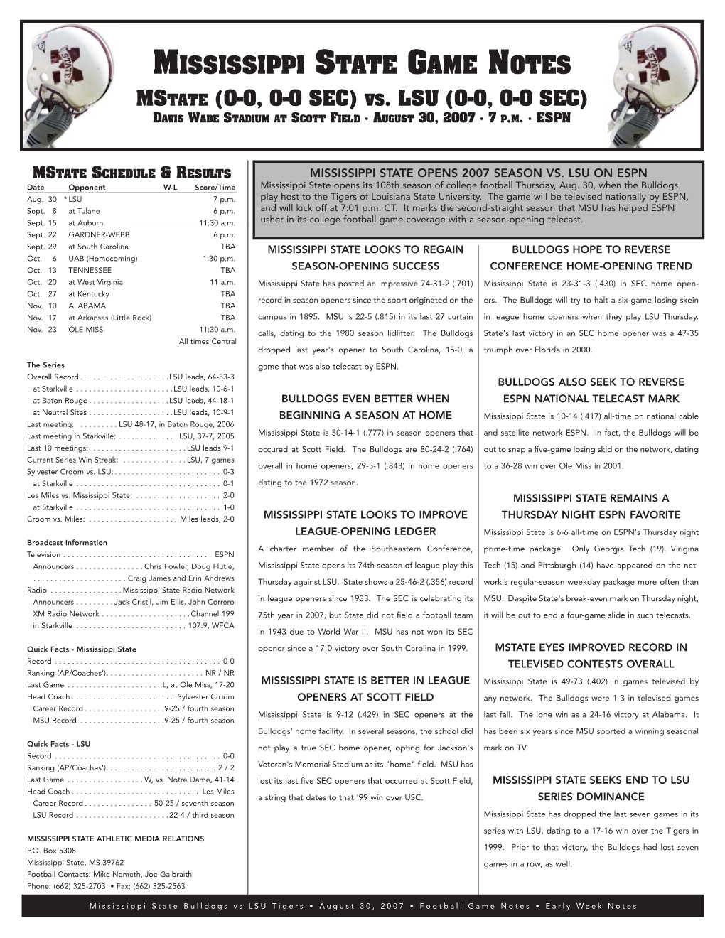 Mississippi State Game Notes