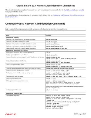 Oracle® Solaris 11.4 Network Administration Cheatsheet