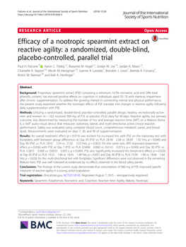 Efficacy of a Nootropic Spearmint Extract on Reactive Agility: a Randomized, Double-Blind, Placebo-Controlled, Parallel Trial Paul H