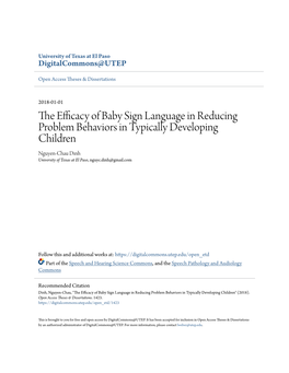 The Efficacy of Baby Sign Language in Reducing Problem Behaviors in Typically Developing Children" (2018)