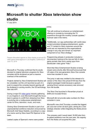 Microsoft to Shutter Xbox Television Show Studio 17 July 2014