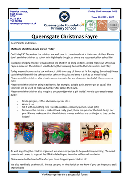 Queensgate Christmas Fayre Dear Parents and Carers