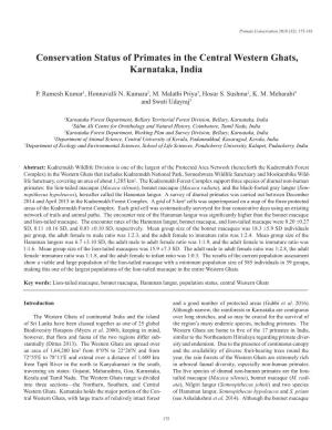 Conservation Status of Primates in the Central Western Ghats, Karnataka, India