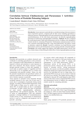 Correlation Between Cholinesterase and Paraoxonase 1 Activities