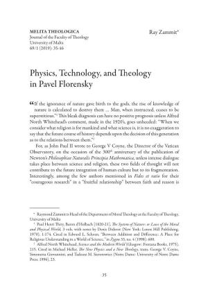 Physics, Technology, and Theology in Pavel Florensky
