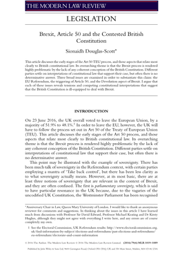 Brexit, Article 50 and the Contested British Constitution Sionaidh Douglas-Scott∗
