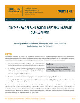 Did the New Orleans School Reforms Increase Segregation?