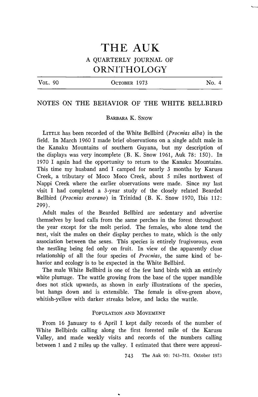 Notes on the Behavior of the White Bellbird