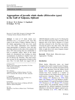 Rhincodon Typus) in the Gulf of Tadjoura, Djibouti