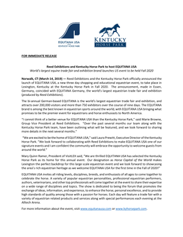 FOR IMMEDIATE RELEASE Reed Exhibitions And