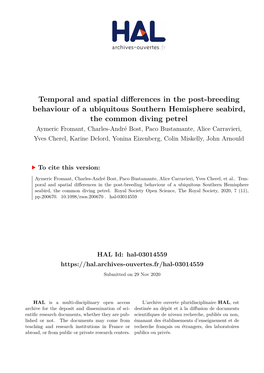 Temporal and Spatial Differences in the Post-Breeding Behaviour of A