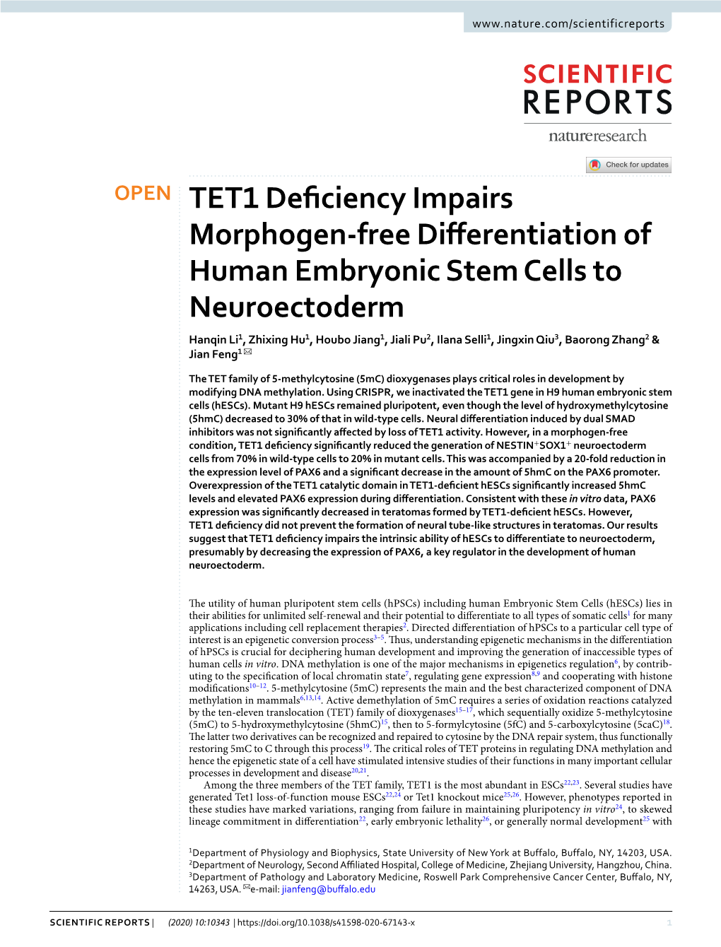 TET1 Deficiency Impairs Morphogen-Free Differentiation Of