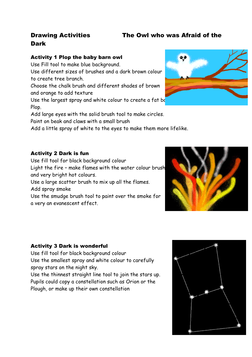 Drawing Activities the Owl Who Was Afraid of the Dark