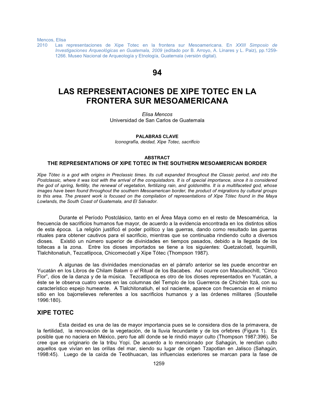 Las Representaciones De Xipe Tótec En La Frontera Sur Mesoamericana