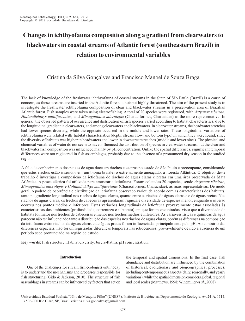 Changes in Ichthyofauna Composition Along a Gradient from Clearwaters to Blackwaters in Coastal Streams of Atlantic Forest