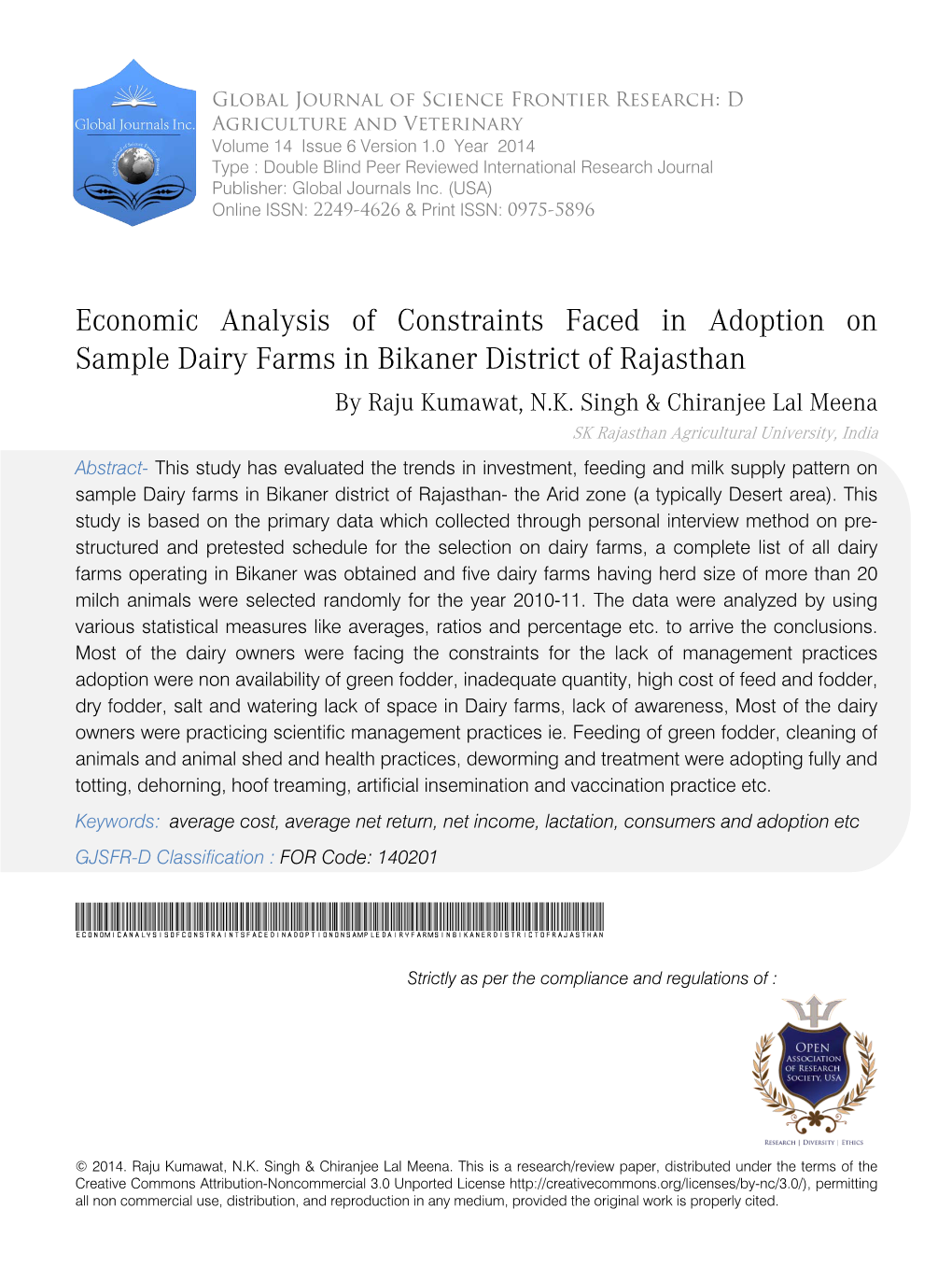 Economic Analysis of Constraints Faced in Adoption Onsample Dairy