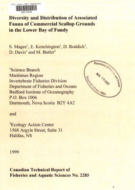Diversity and Distribution of Associated Fauna of Commercial Scallop Grounds in the Lower Bay of Fundy