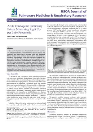 Acute Cardiogenic Pulmonary Edema Mimicking Right Up- Per Lobe