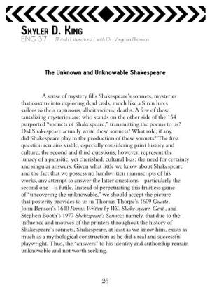 26 the Unknown and Unknowable Shakespeare