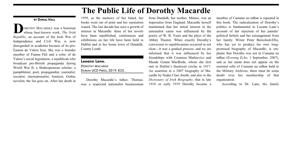 The Public Life of Dorothy Macardle