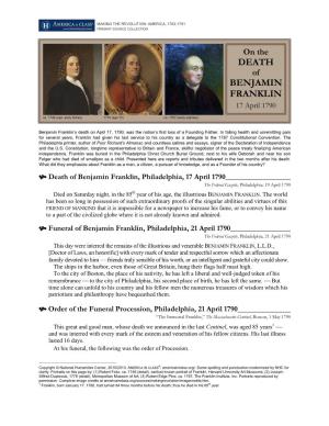 Commentary on the Death of Benjamin Franklin