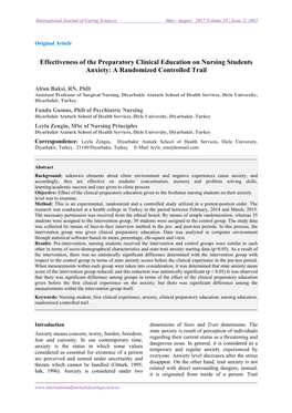 Effectiveness of the Preparatory Clinical Education on Nursing Students Anxiety: a Randomized Controlled Trail