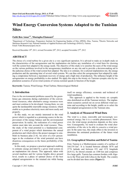 Wind Energy Conversion Systems Adapted to the Tunisian Sites