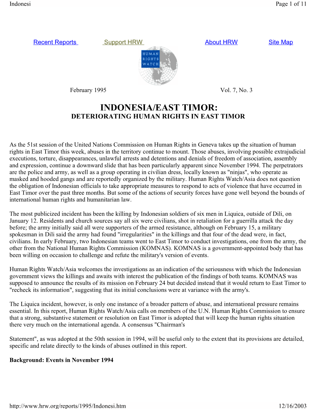 Indonesia/East Timor: Deteriorating Human Rights in East Timor