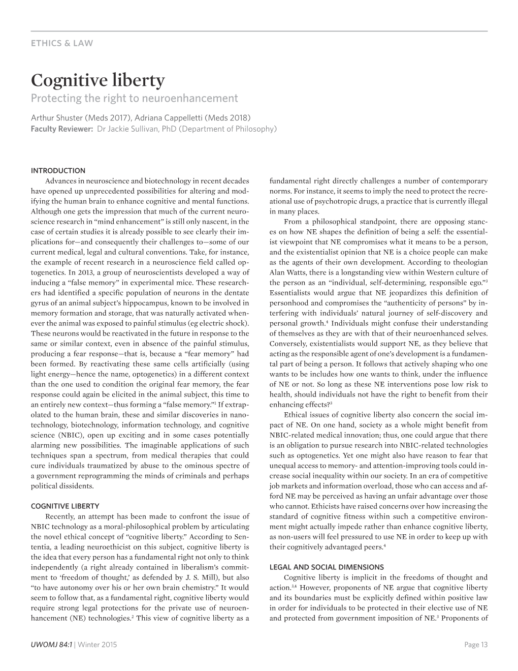 Cognitive Liberty Protecting the Right to Neuroenhancement