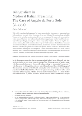 Bilingualism in Medieval Italian Preaching: the Case of Angelo Da Porta Sole (D