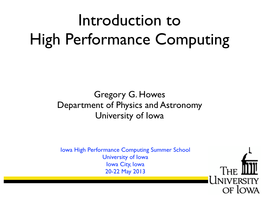 Introduction to High Performance Computing