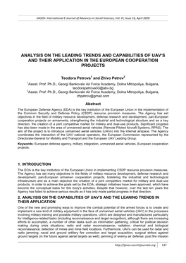 Analysis on the Leading Trends and Capabilities of Uav‘S and Their Application in the European Cooperation Projects