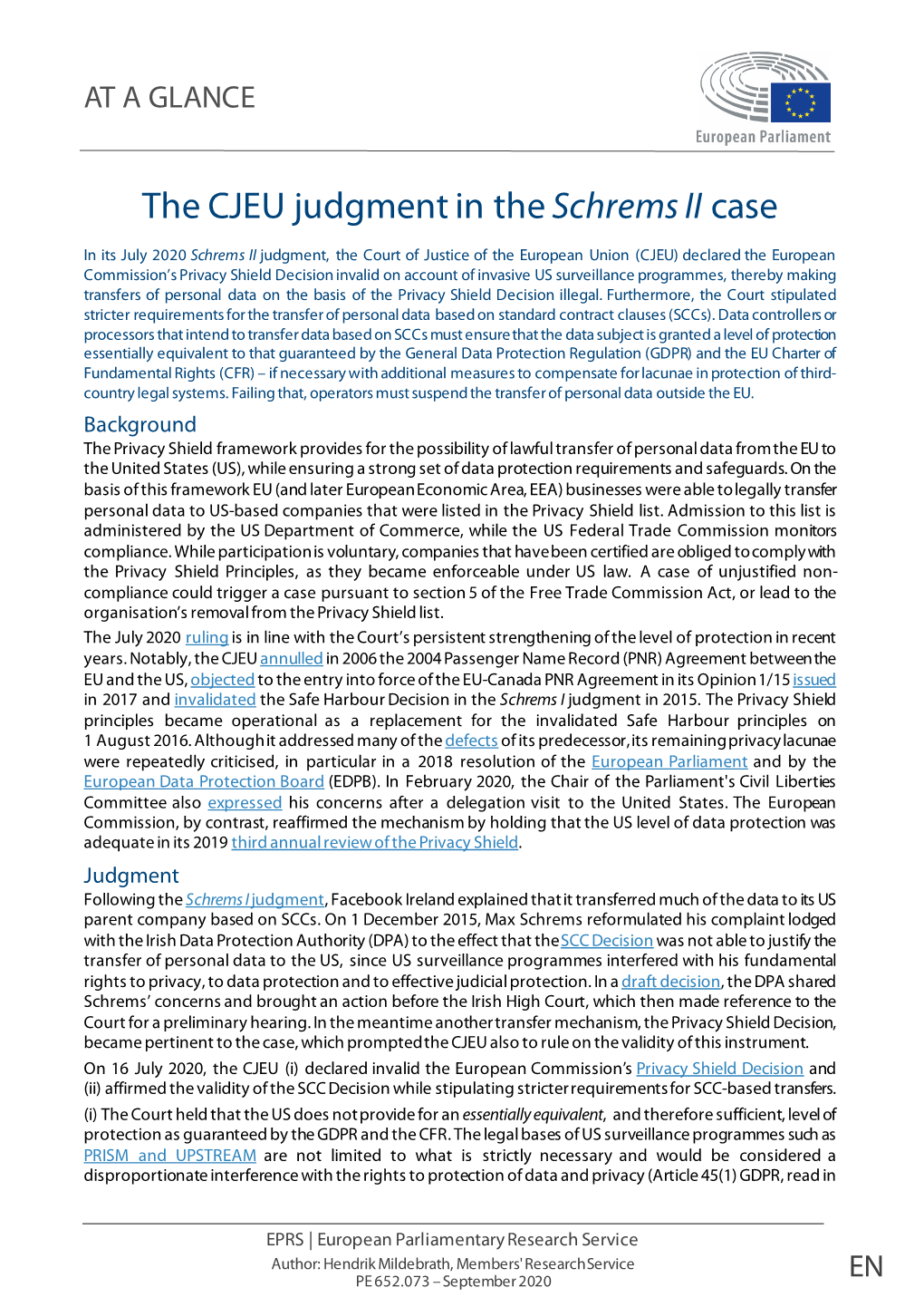 The CJEU Judgement in the Schrems II Case
