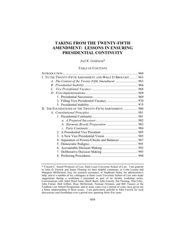 Taking from the Twenty-Fifth Amendment: Lessons in Ensuring Presidential Continuity