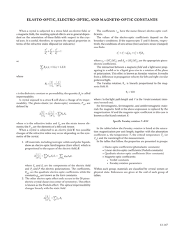 Elasto-Optic, Electro-Optic, and Magneto-Optic Constants