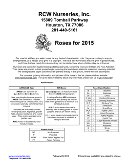 RCW Nurseries, Inc. Roses for 2015