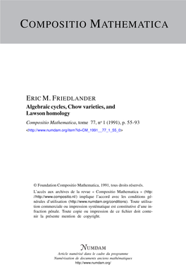 Algebraic Cycles, Chow Varieties, and Lawson Homology Compositio Mathematica, Tome 77, No 1 (1991), P