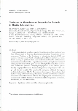 Variation in Abundance of Subcuticular Bacteria in Florida Echinoderms
